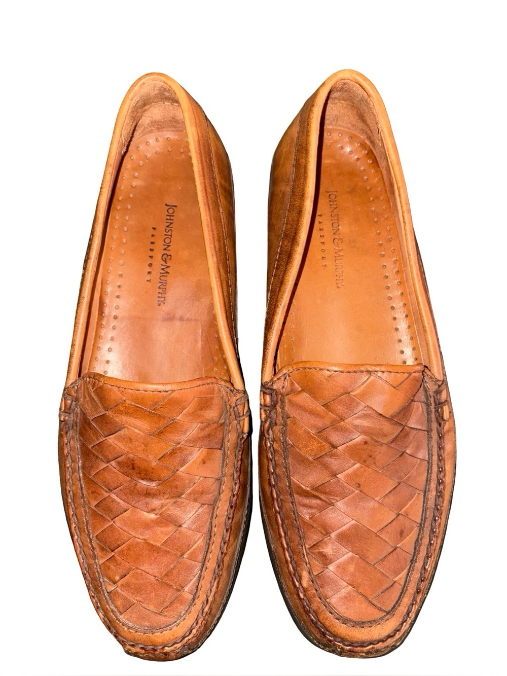 Johnston & Murphy Woven Leather Loafers Mens 13M Brown Basketweave Slip On
